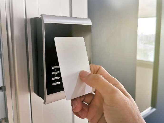 Open door with access card reader